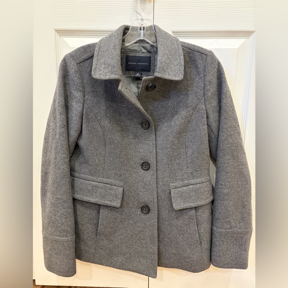 Banana Republic Gray Structured Wool-Blend Pea Coat Tailored - Size S